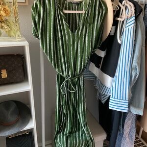 Green and White Striped Midi Dress